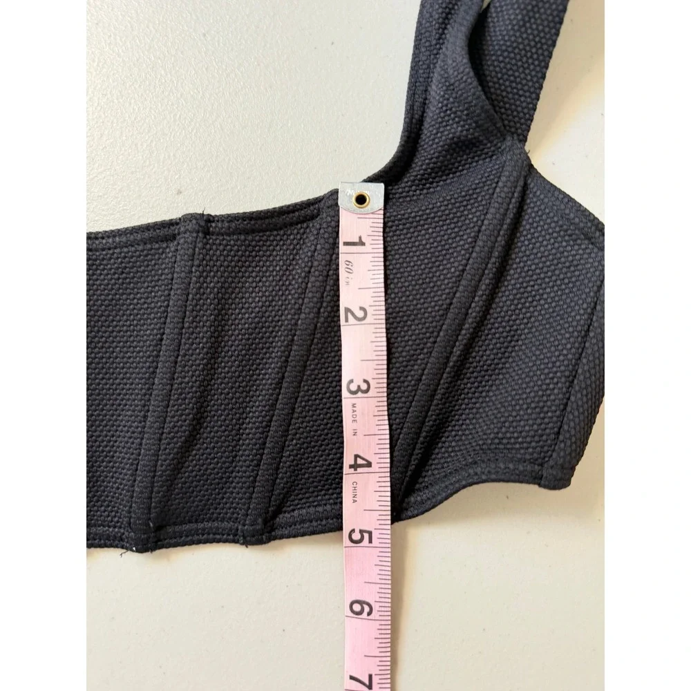 L*Space Odessa Corset Bikini Top Black Square Neck Swim Swimwear M